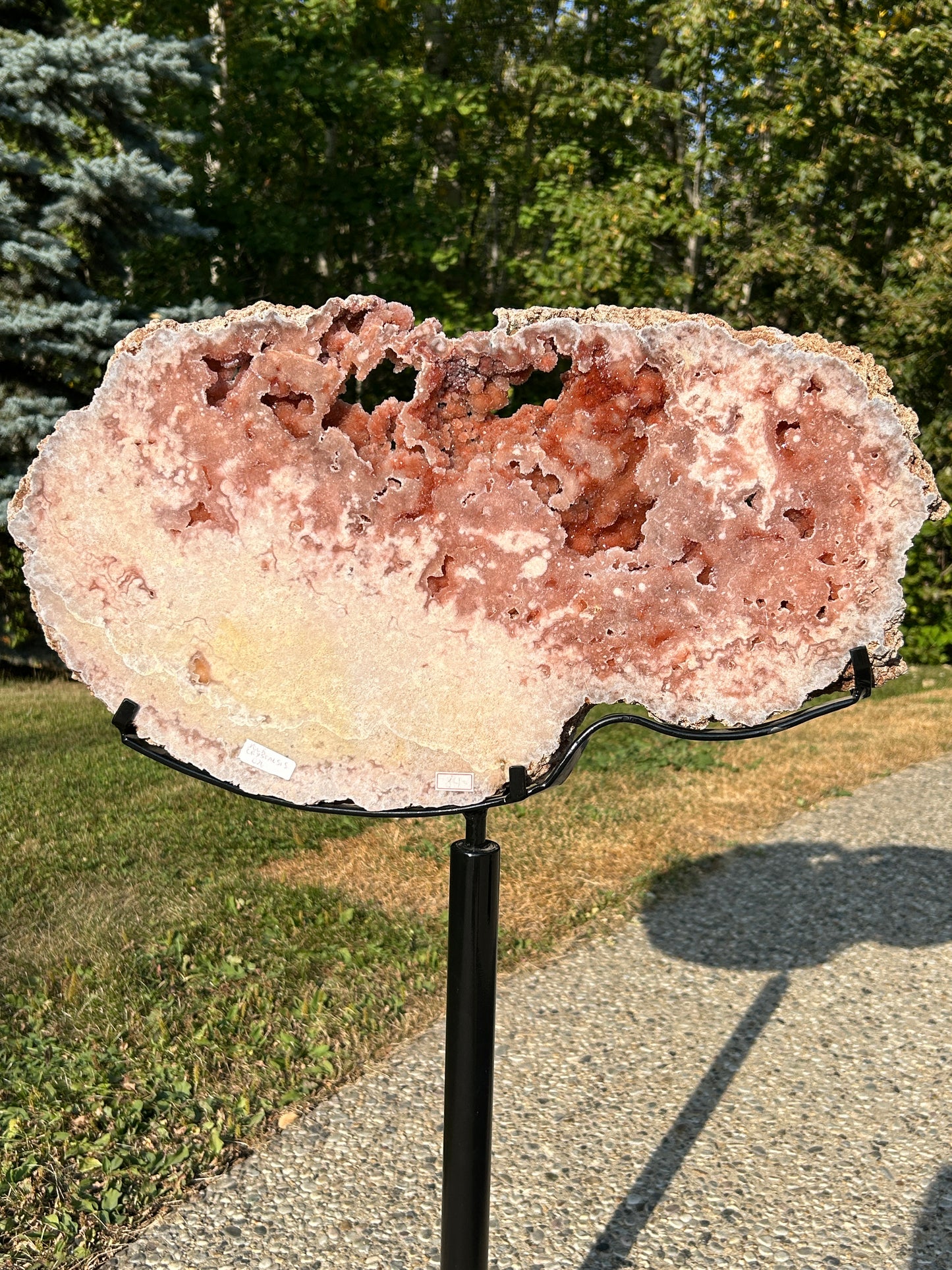 XXXL pink amethyst slab on spinning stand 500