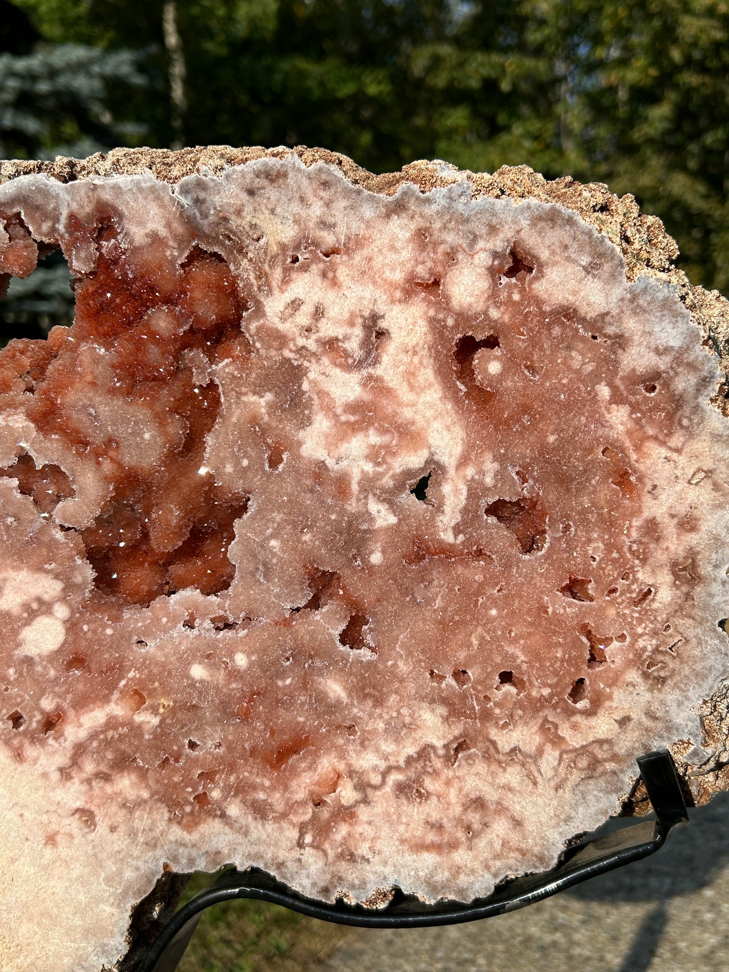 XXXL pink amethyst slab on spinning stand 500