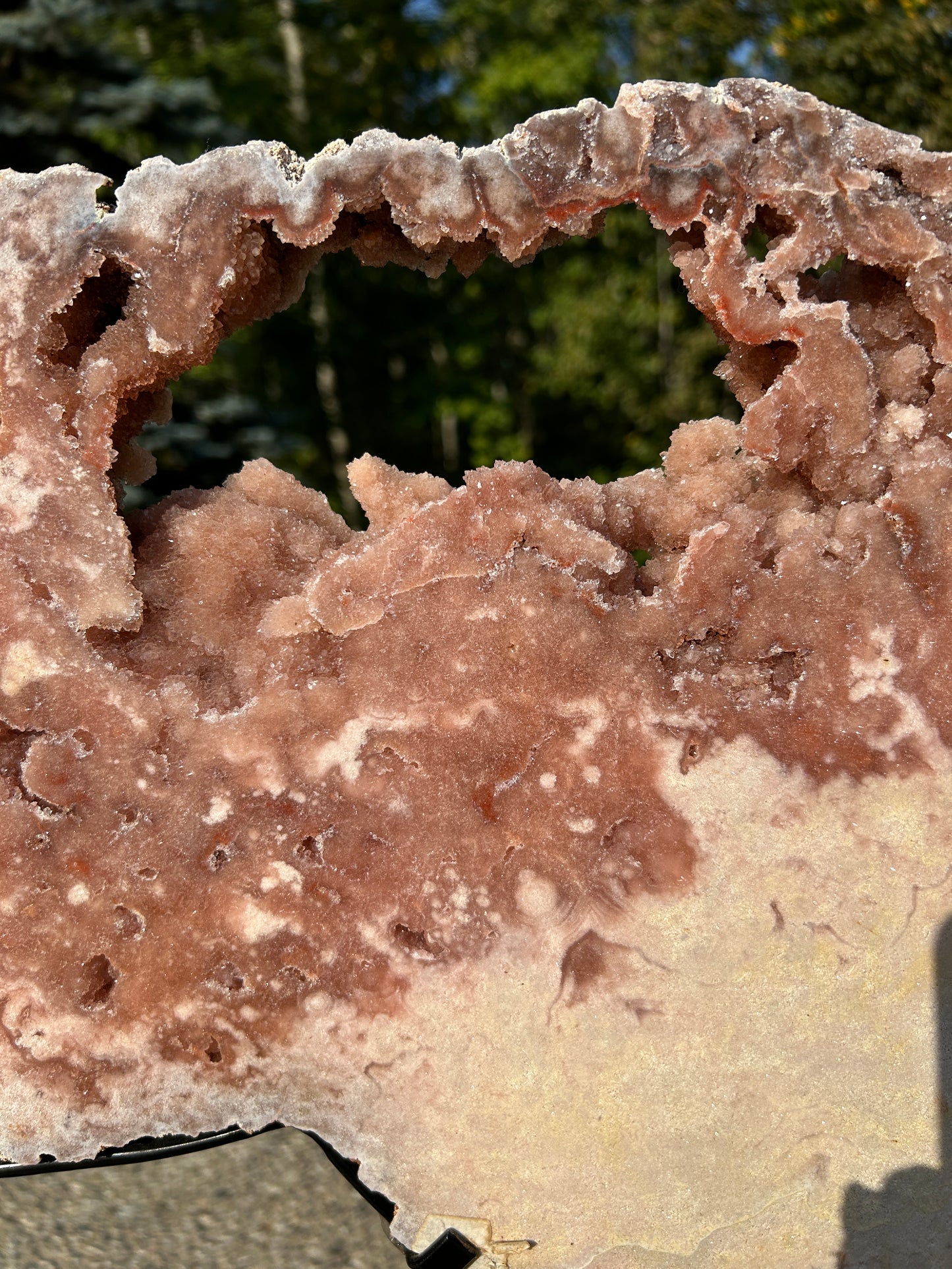 XXXL pink amethyst slab on spinning Stand 550