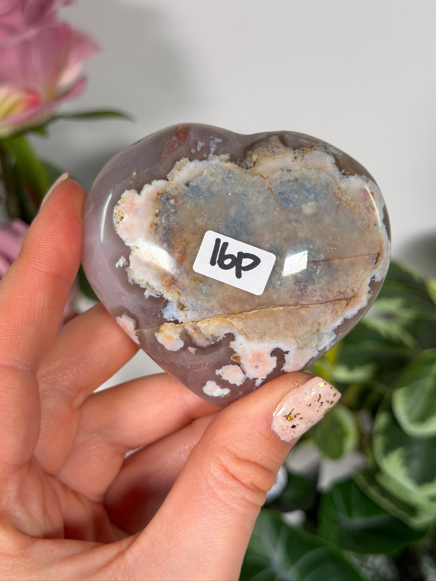 Flower agate heart 16P