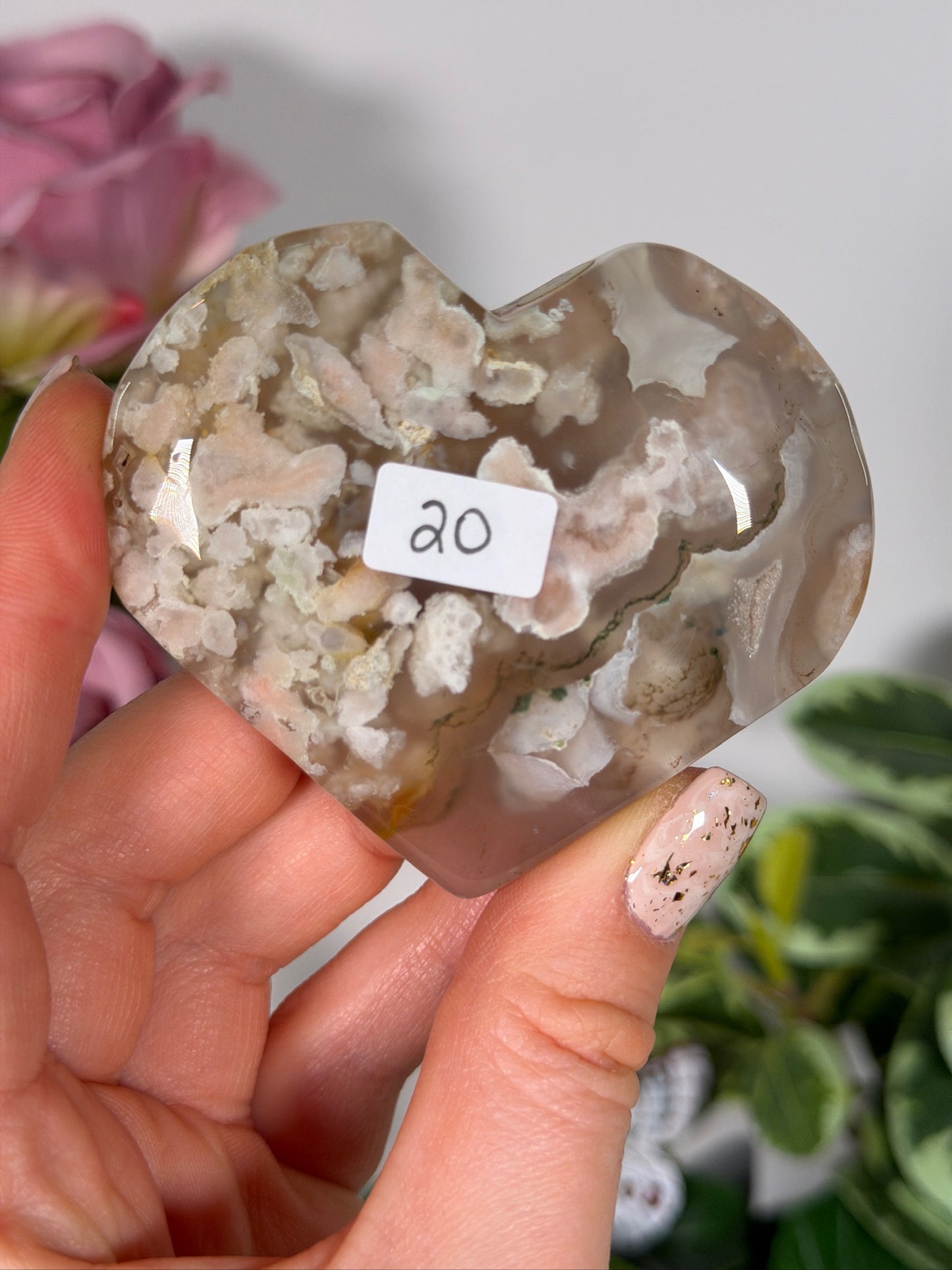 Flower agate heart 20