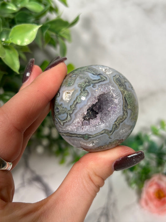 Moss agate sphere 15b