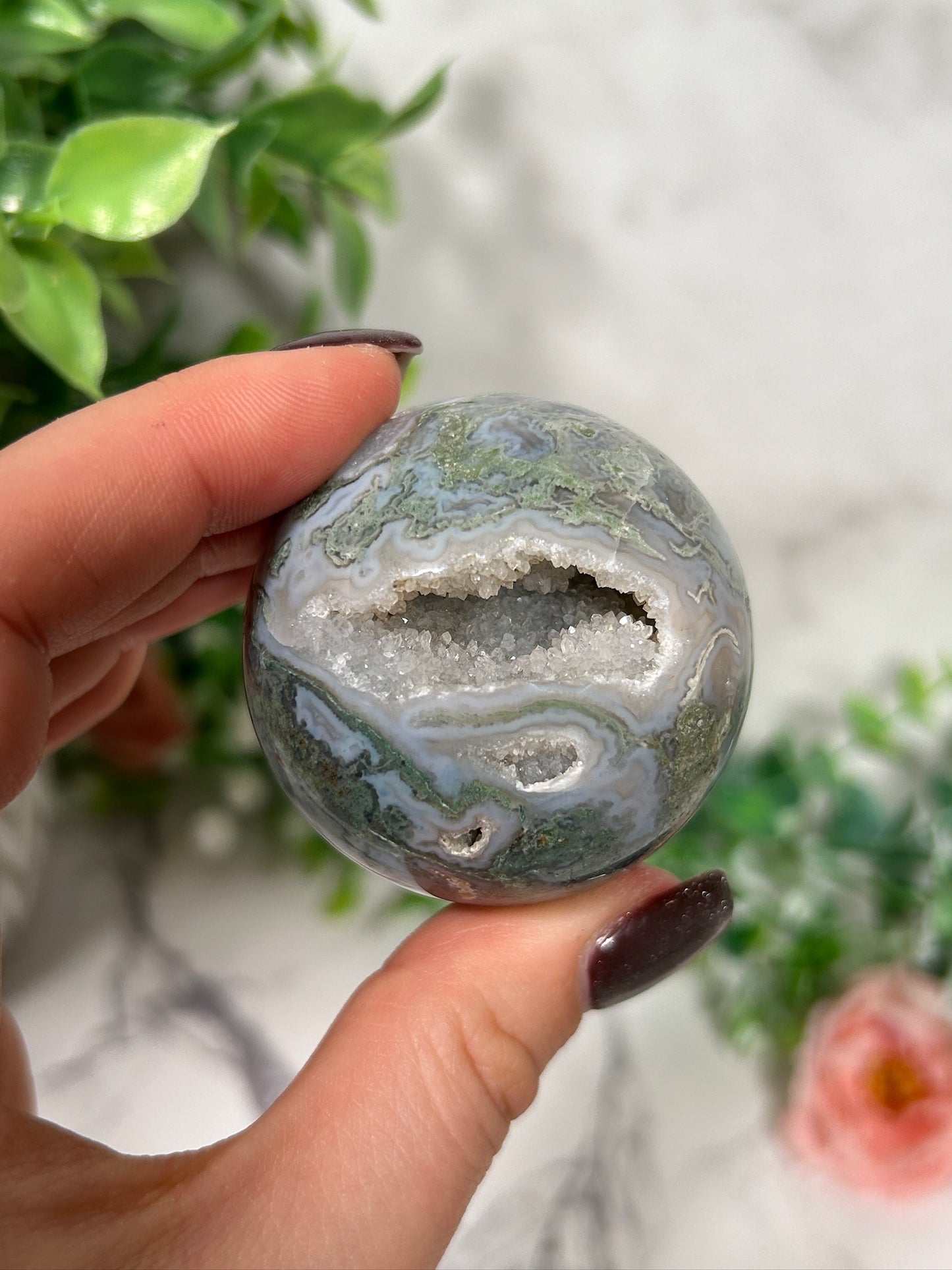 Moss agate sphere 14