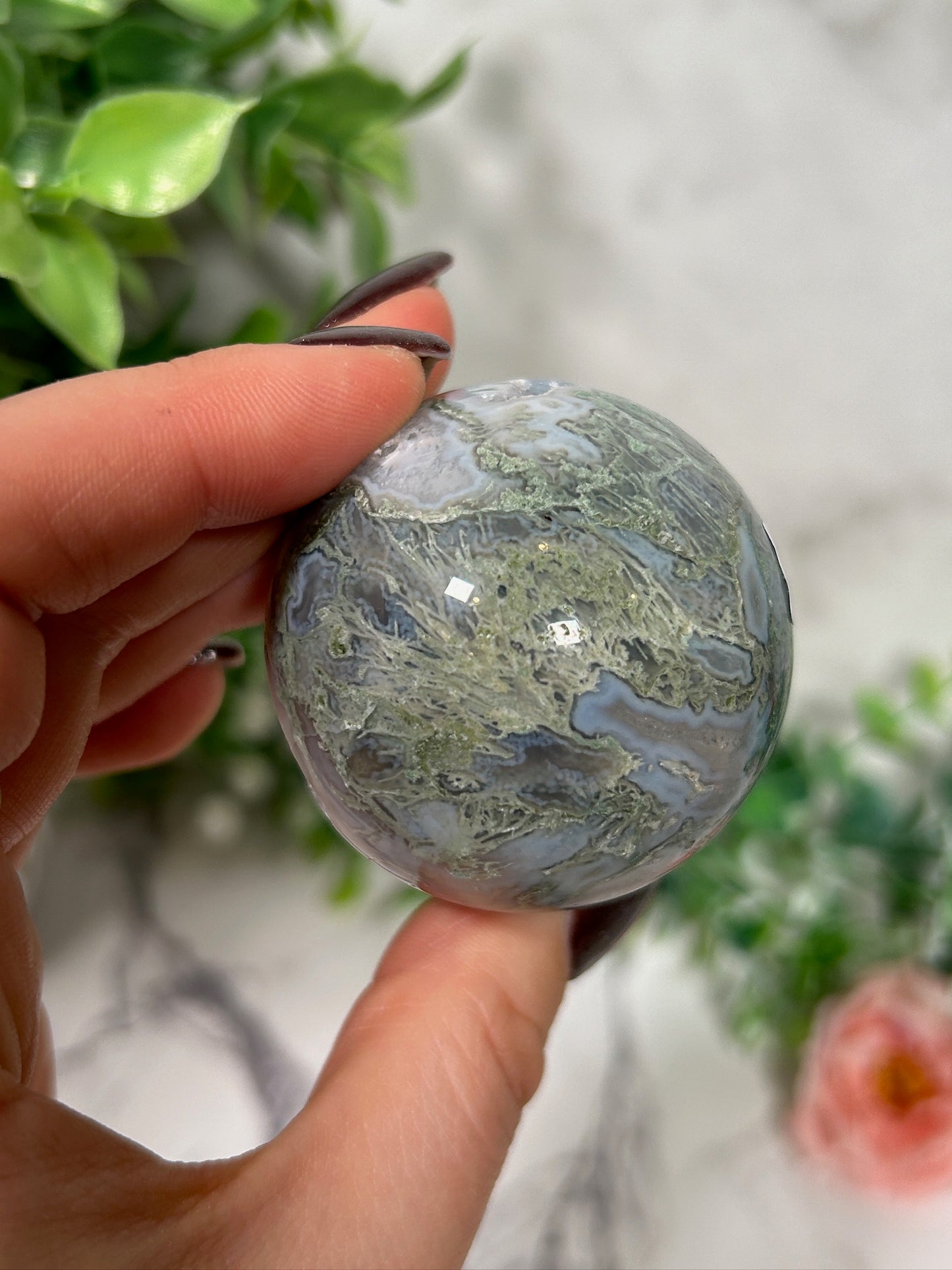 Moss agate sphere 14