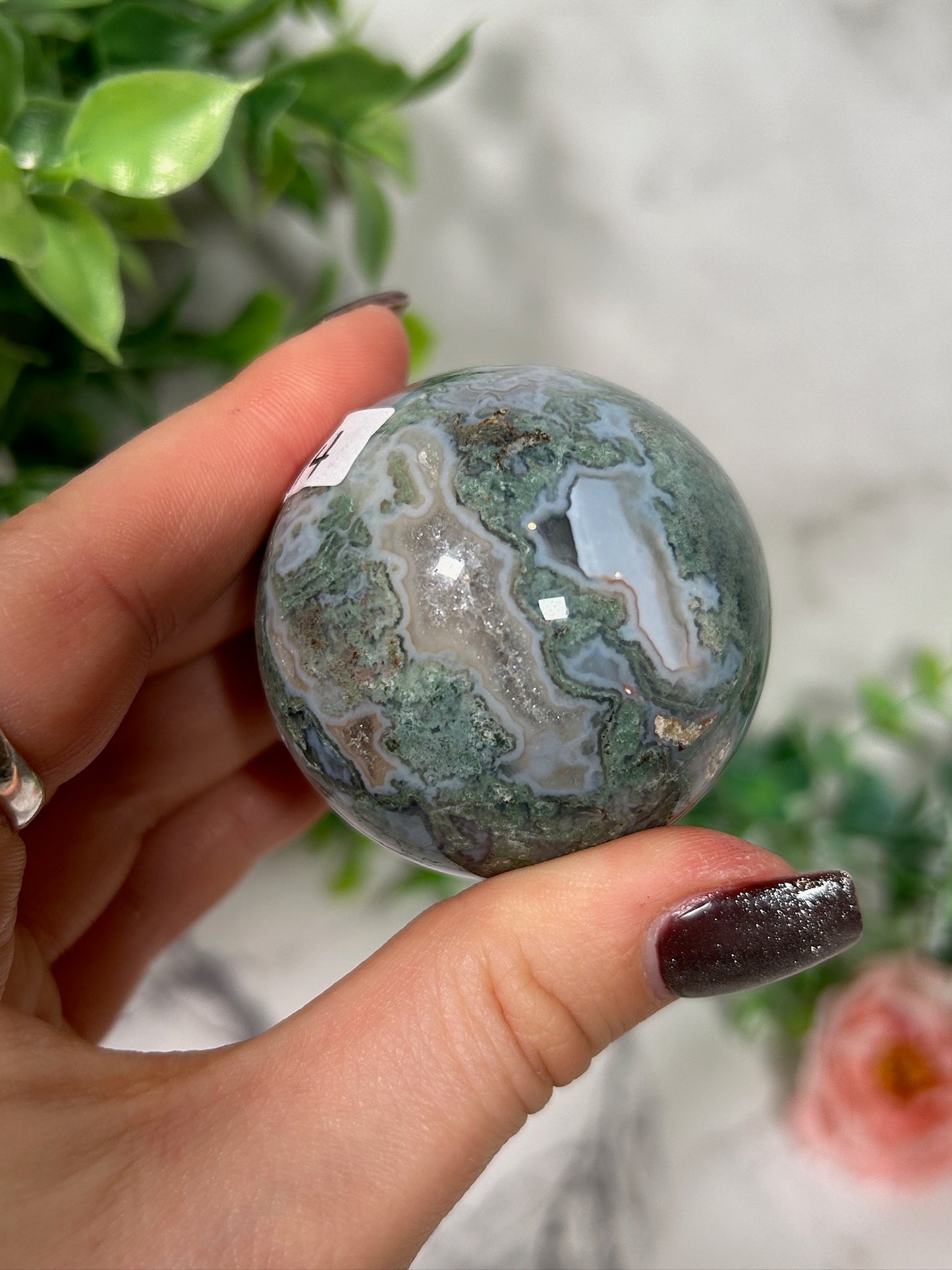 Moss agate sphere 14