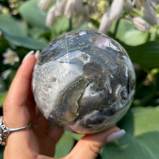 Moss agate sphere - 74