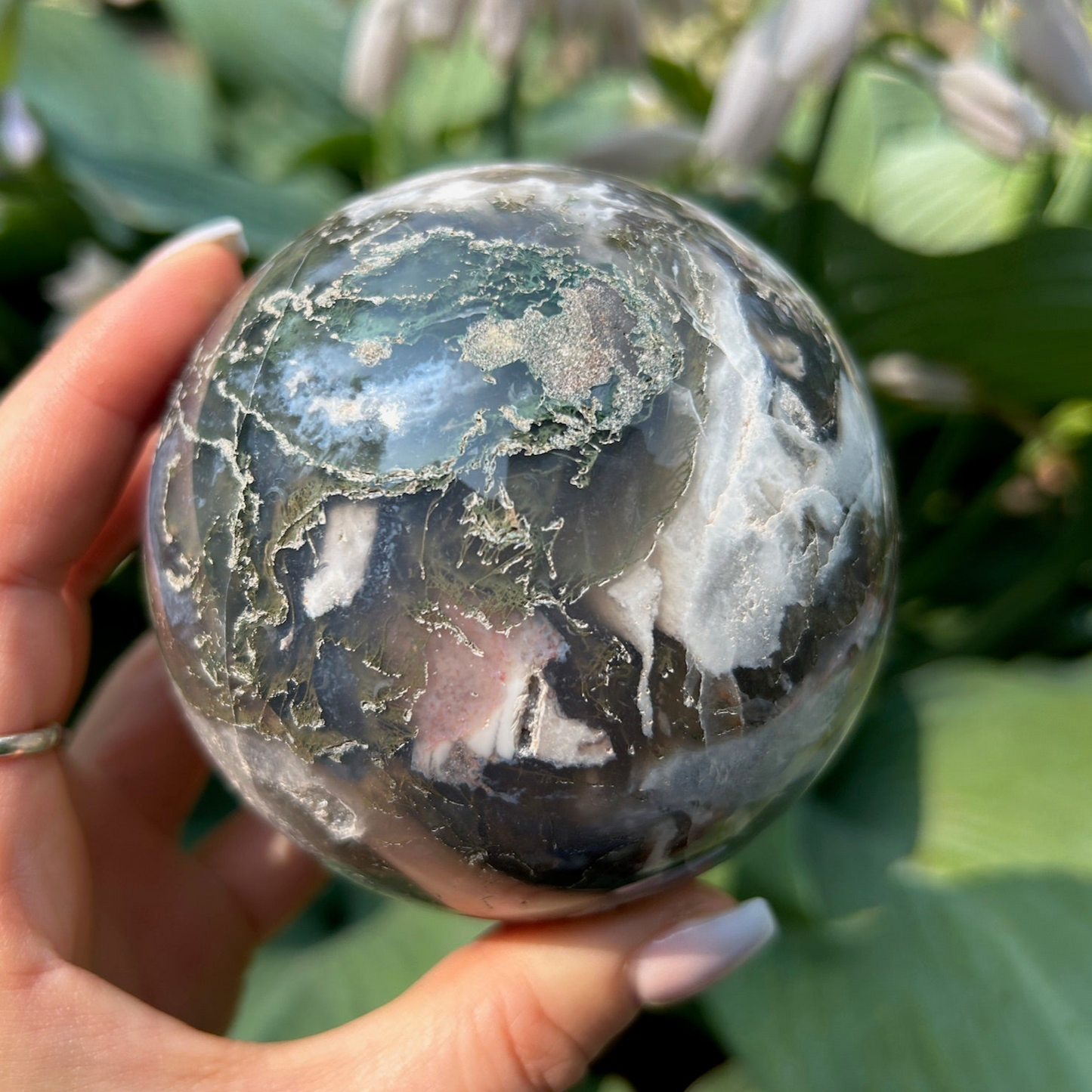 Moss agate sphere - 74