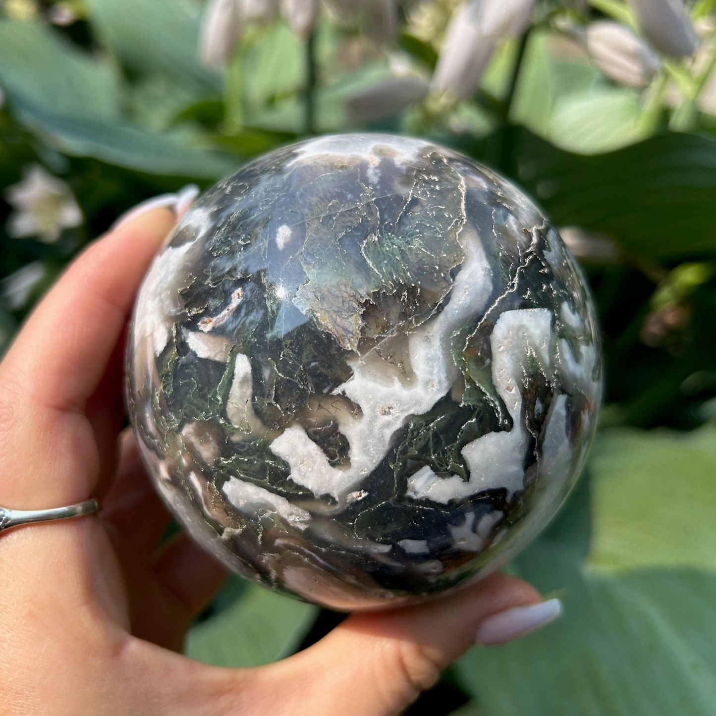 Moss agate sphere - 74