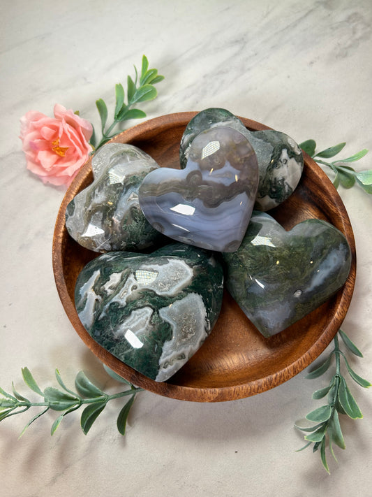 Moss agate hearts