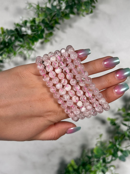 Snowflake rose quartz 6mm bracelet