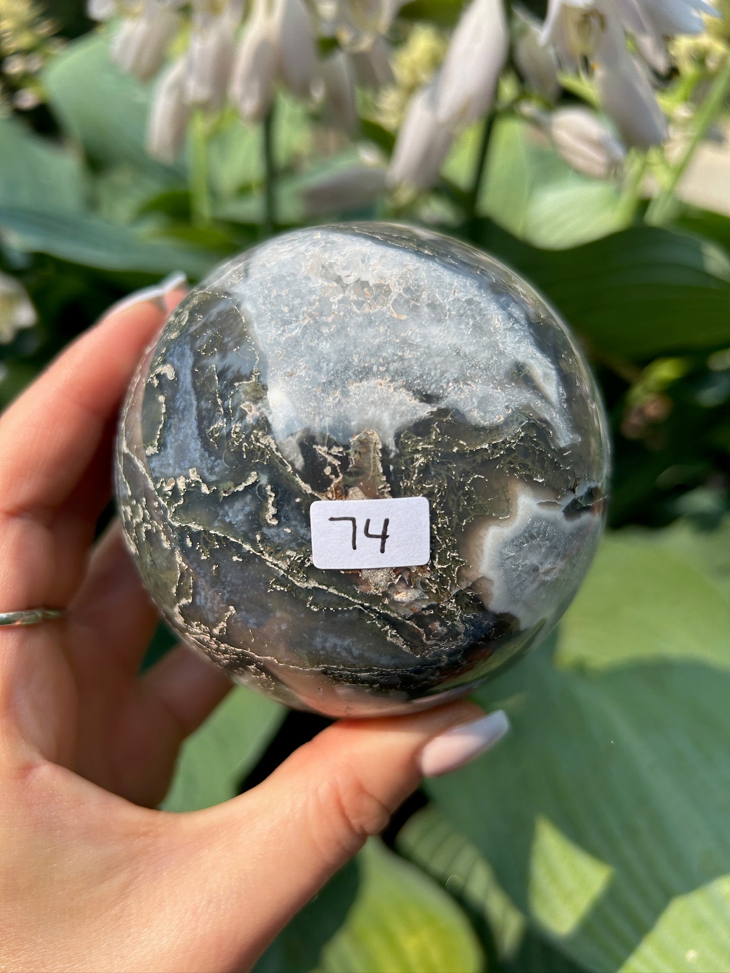 Moss agate sphere - 74