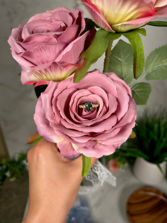 Moss Agate Gold Plated 925 adjustable ring